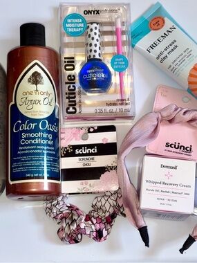 8 PC Summer Makeover Skin & Hair Bundle: Garnier, Revlon One n Only Scunci Onyx